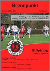 Titelseite des Brennpunkt-Magazins mit einem Frauenfußballspiel zwischen dem FV Ettlingenweier und dem VFK Diedersheim 81, April 2024.