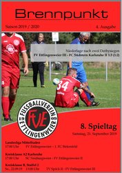 Titelblatt der Zeitschrift „Brennpunkt“ mit einer Zusammenfassung eines Fußballspiels, in dem der FV Ettlingenweier III eine Niederlage hinnehmen musste.