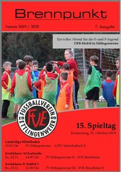 Umschlag eines Jugendfußballprogramms mit Spielplan, bunten Mannschaftstrikots und dem Logo des Fußballvereins Ettlingenweier.