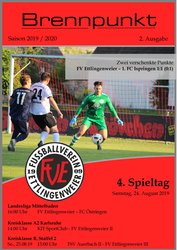 Ein lebendiges Programmheft mit Spielern in Aktion, dem Vereinslogo und Veranstaltungsdetails für den 4. Spieltag im August 2019.