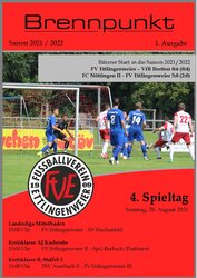 Titelblatt der Zeitschrift „Brennpunkt“ mit einer Fußballspielszene, auf der Mannschaftsangaben und Saisoninformationen gut sichtbar sind.