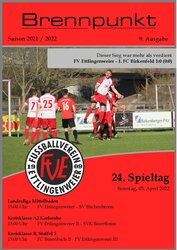 Titelbild des Brennpunkt-Magazins für die Saison 2022/2023 mit einem Fußballspiel und Angaben zum 24. Spieltag.