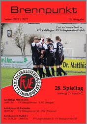 Titelblatt des Magazins „Brennpunkt“ mit einer jubelnden Fußballmannschaft, auf der die Daten und Daten des Spiels gut sichtbar sind.